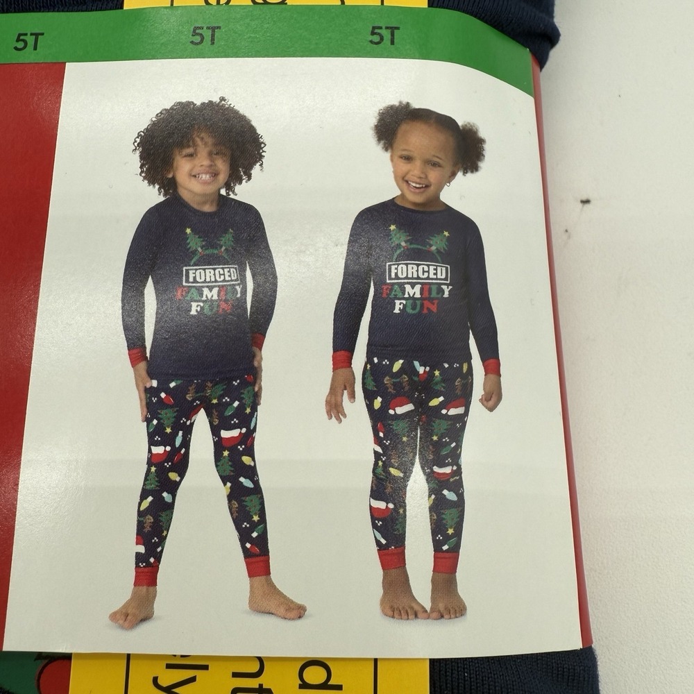 Kids Pajama 5T 2 Pc Set Unisex Blue Family Sleepwear Forced Family Fun Christmas